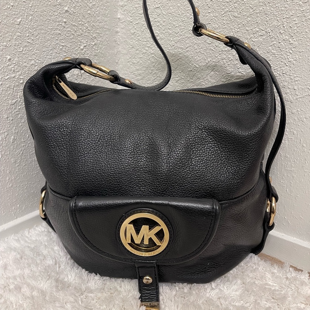 Michael Kors large black hobo shoulder bag with gold hardware